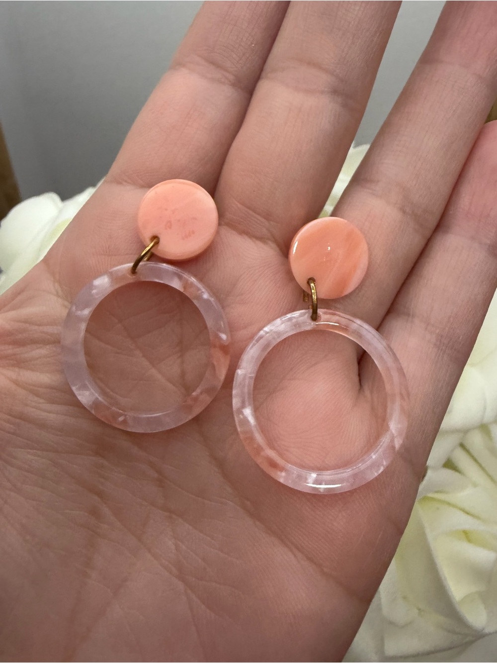 Pink Resin Circle Drop Earrings - Women Jewelry